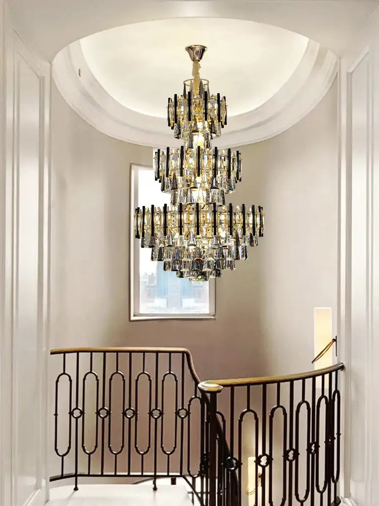 Modern brass and black crystal hollow villa chandelier living room