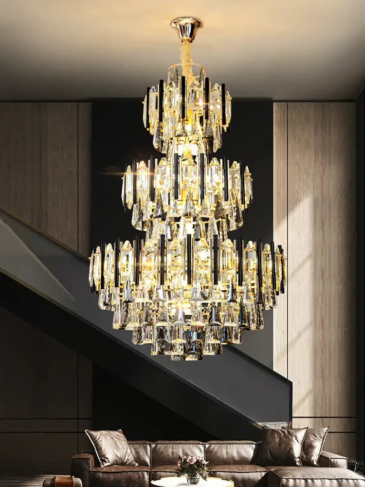 Modern brass and black crystal hollow villa chandelier living room
