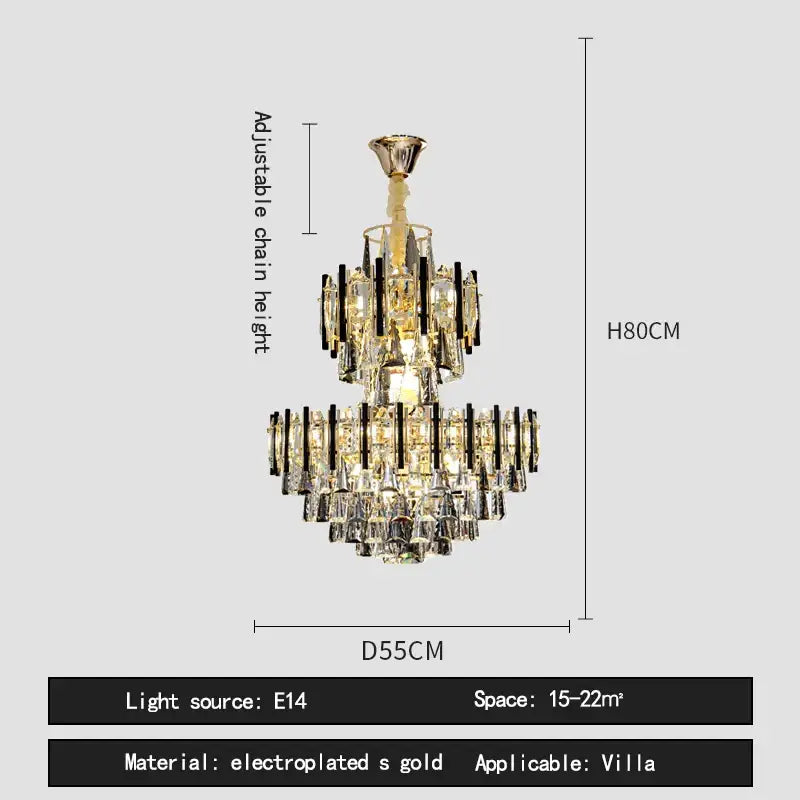 Modern brass and black crystal hollow villa chandelier living room