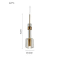 Modern brass and black cylindrical glass pendant light for kitchens