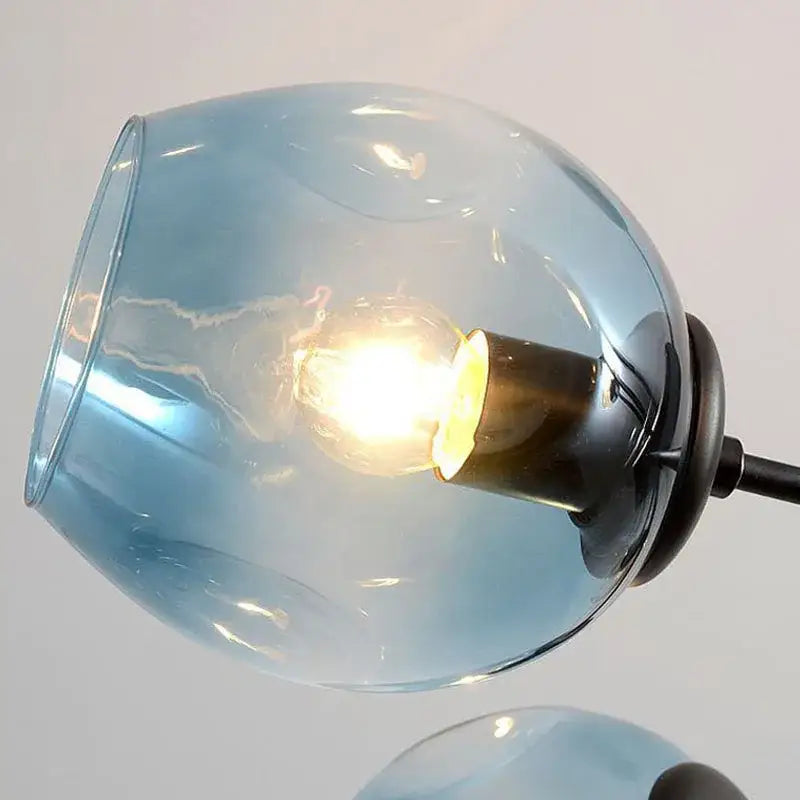 Modern brass and blue glass iron ball chandeliers for dining room