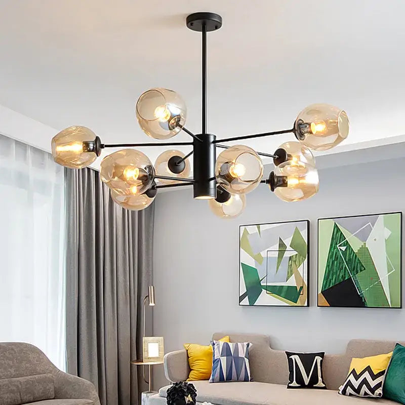Modern brass and blue glass iron ball chandeliers for dining room