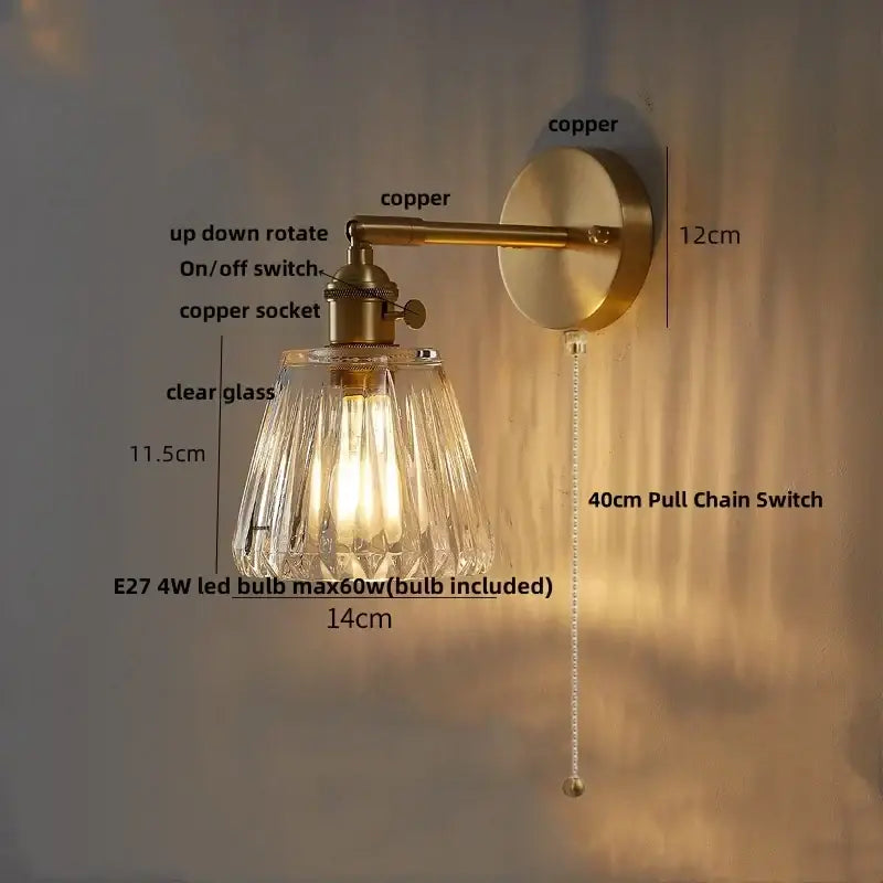 Modern brass and clear glass wall lights bedroom sconce