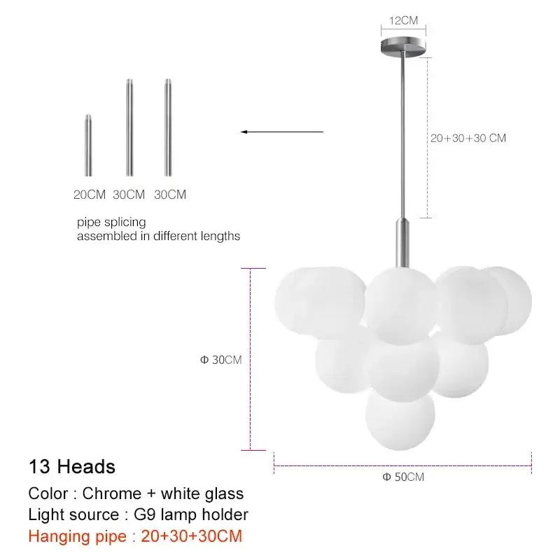 Modern brass and frosted glass chandelier for living room dining decor