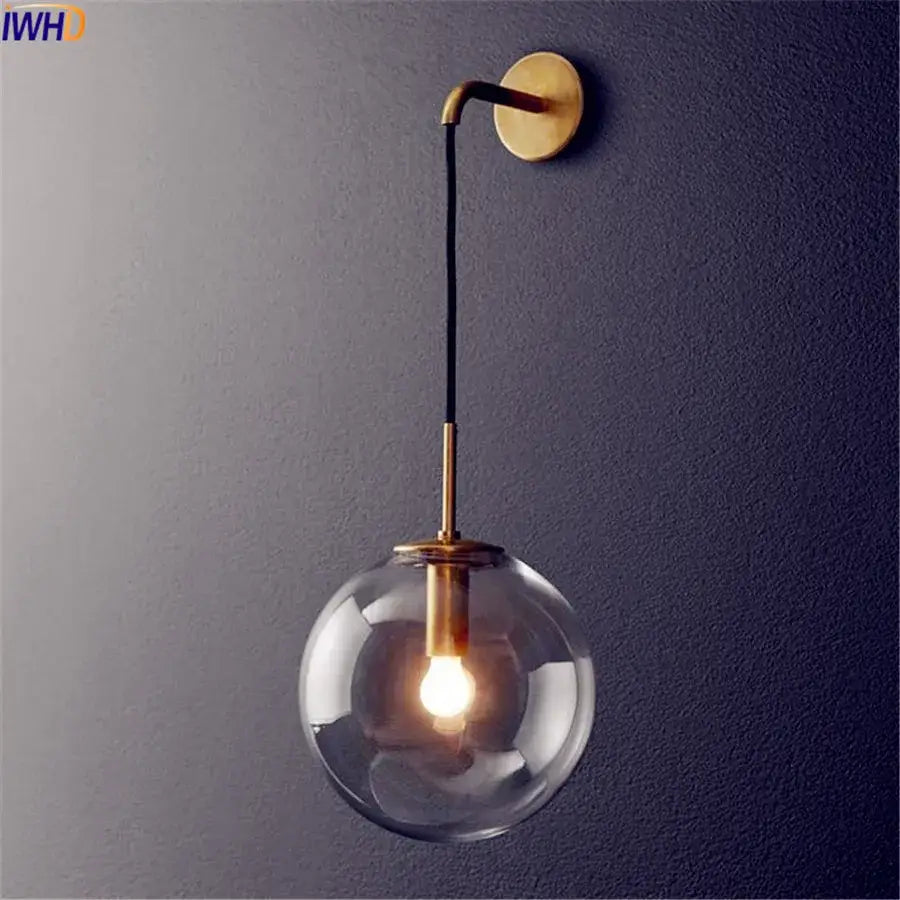 Modern brass and glass ball wall lamp bathroom sconce