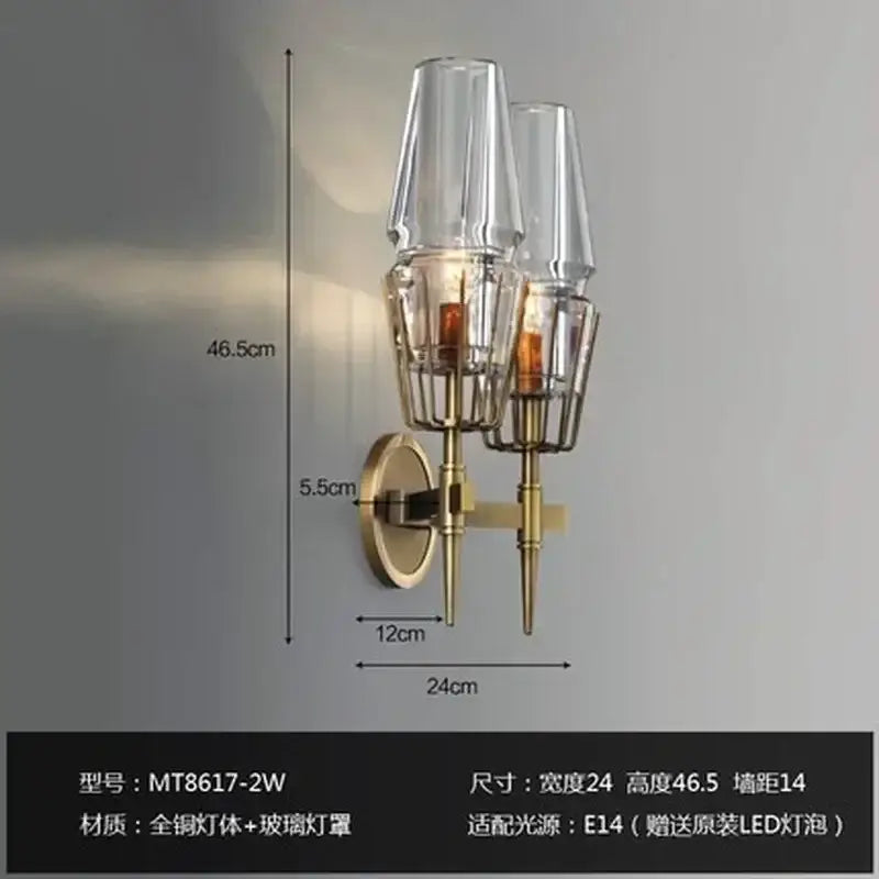 Modern brass and glass bedside table lamp bedroom wall sconce