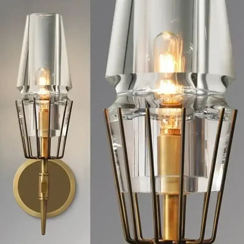Modern brass and glass bedside table lamp bedroom wall sconce