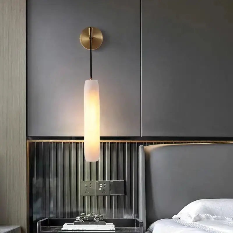Modern brass and marble wall lamp bedroom sconce with frosted glass