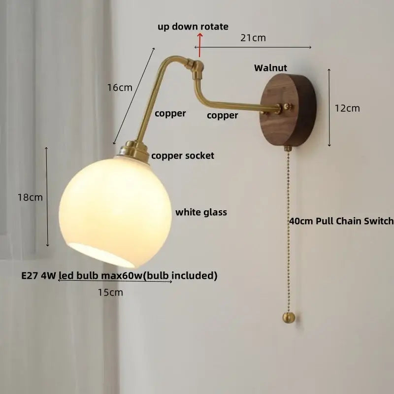 Modern brass and wood wall sconce amber led bathroom light