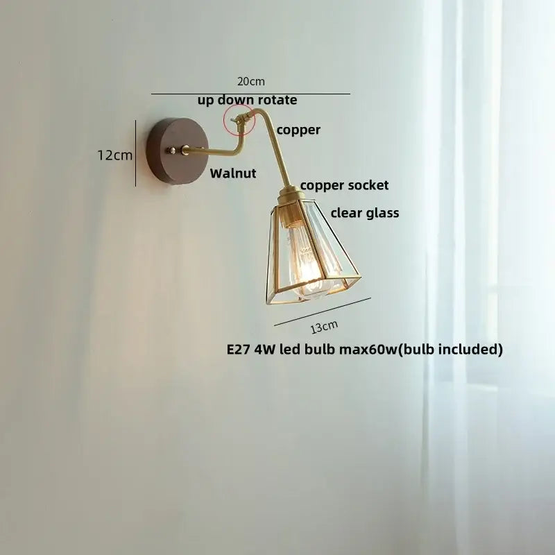 Modern brass and wood wall sconce amber led bathroom light