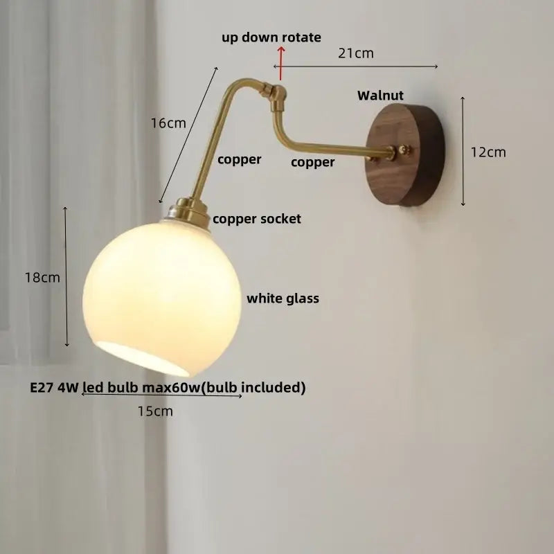 Modern brass and wood wall sconce amber led bathroom light