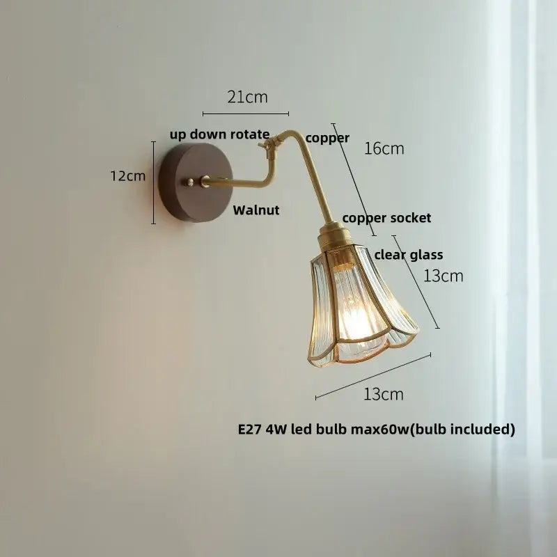 Modern brass and wood wall sconce amber led bathroom light