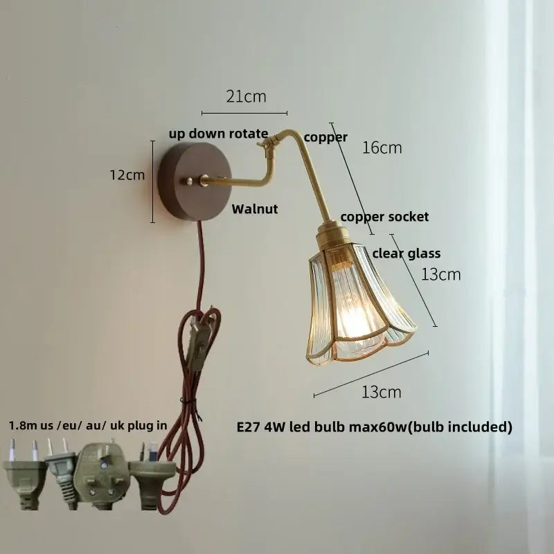 Modern brass and wood wall sconce amber led bathroom light