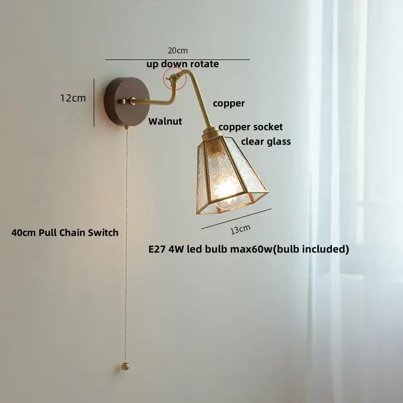Modern brass and wood wall sconce amber led bathroom light