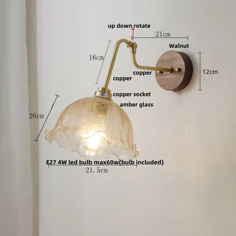 Modern brass and wood wall sconce amber led bathroom light