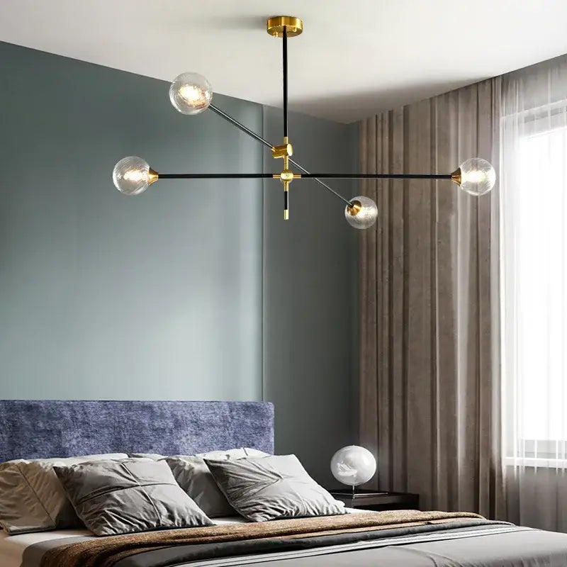 Modern brass & black geometric glass ball chandelier dining room light