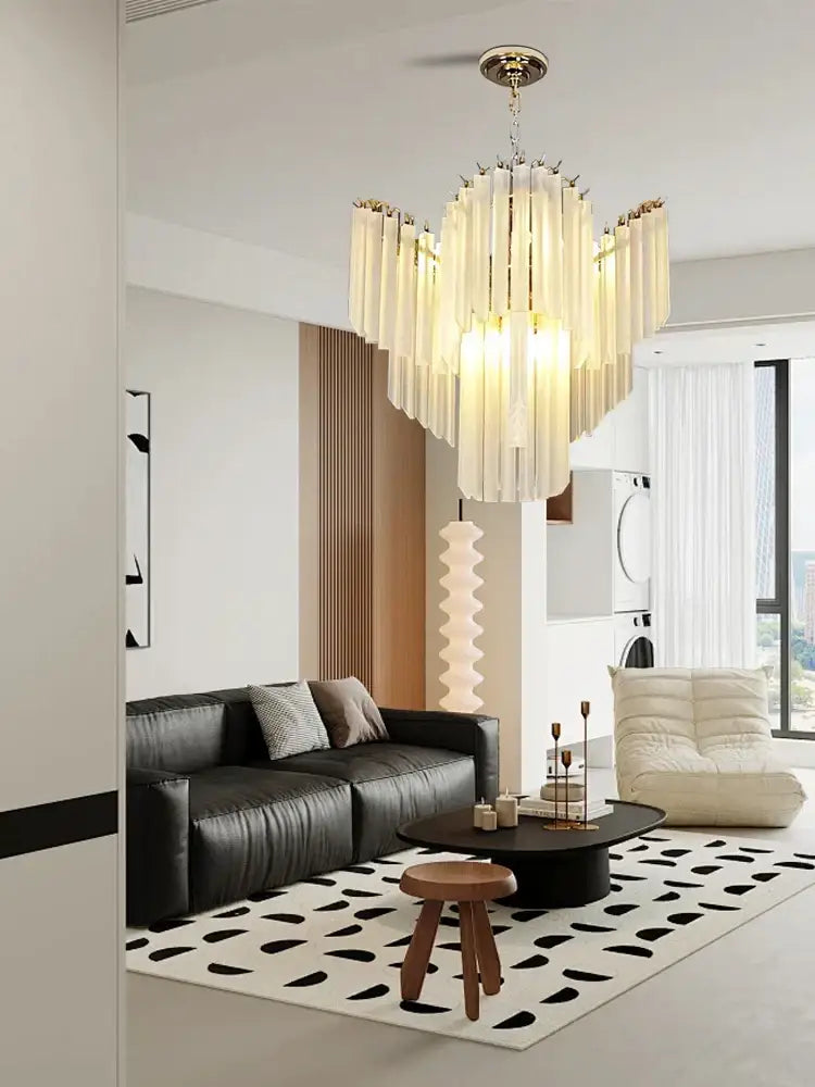 Modern brass crystal glass chandelier dining room cascading rods