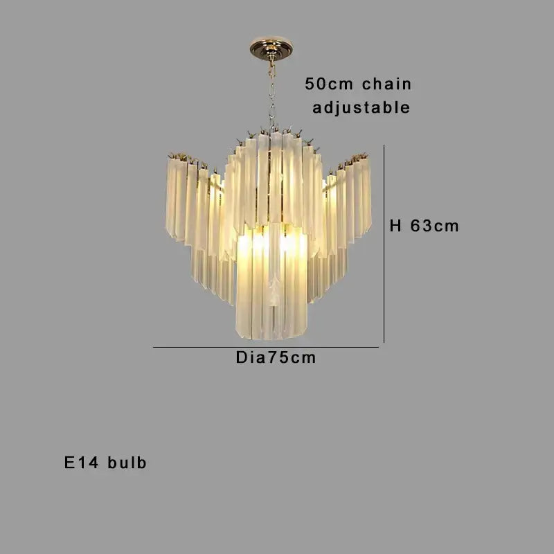 Modern brass crystal glass chandelier dining room cascading rods