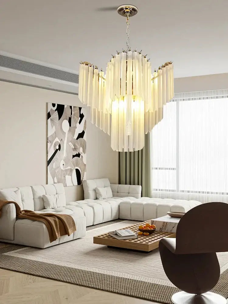 Modern brass crystal glass chandelier dining room cascading rods
