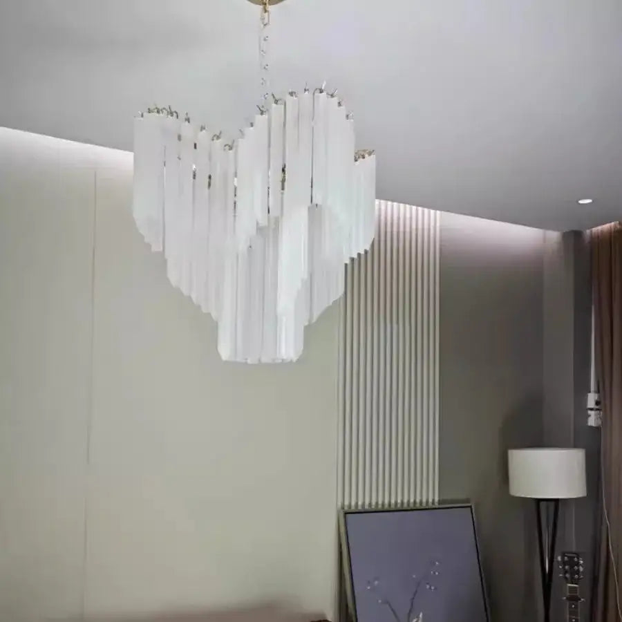 Modern brass crystal glass chandelier dining room cascading rods