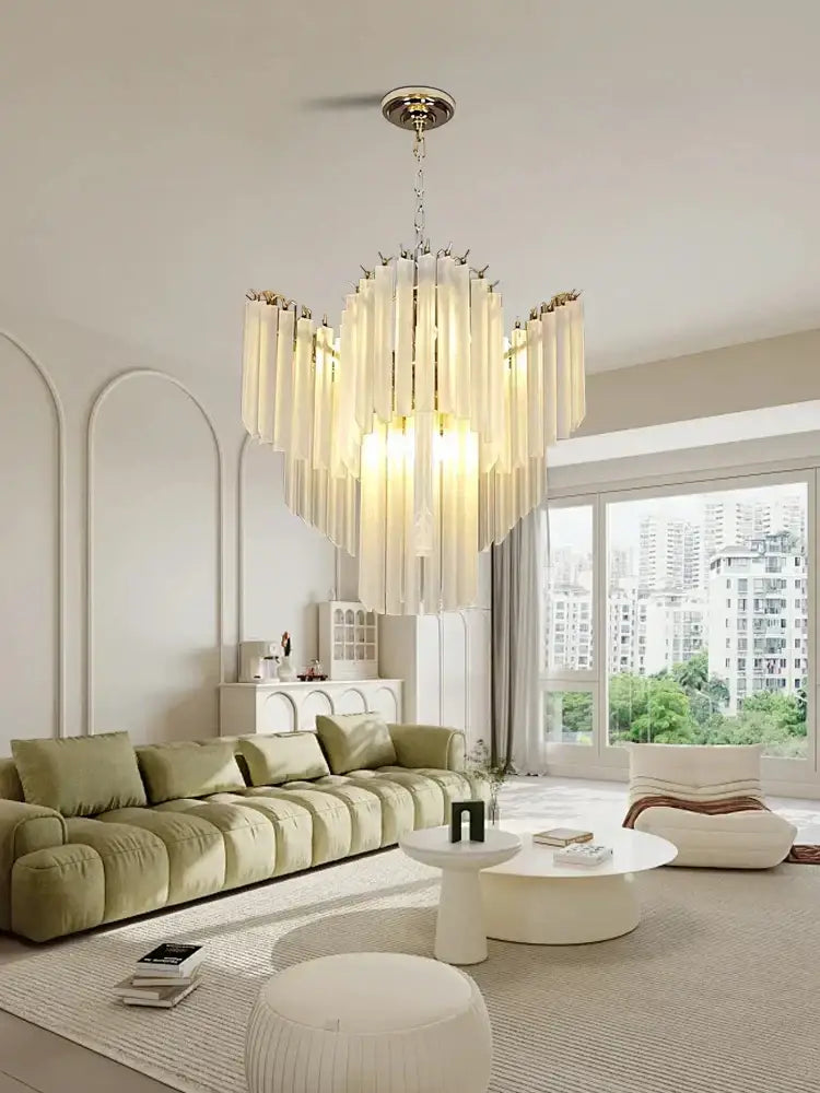 Modern brass crystal glass chandelier dining room cascading rods