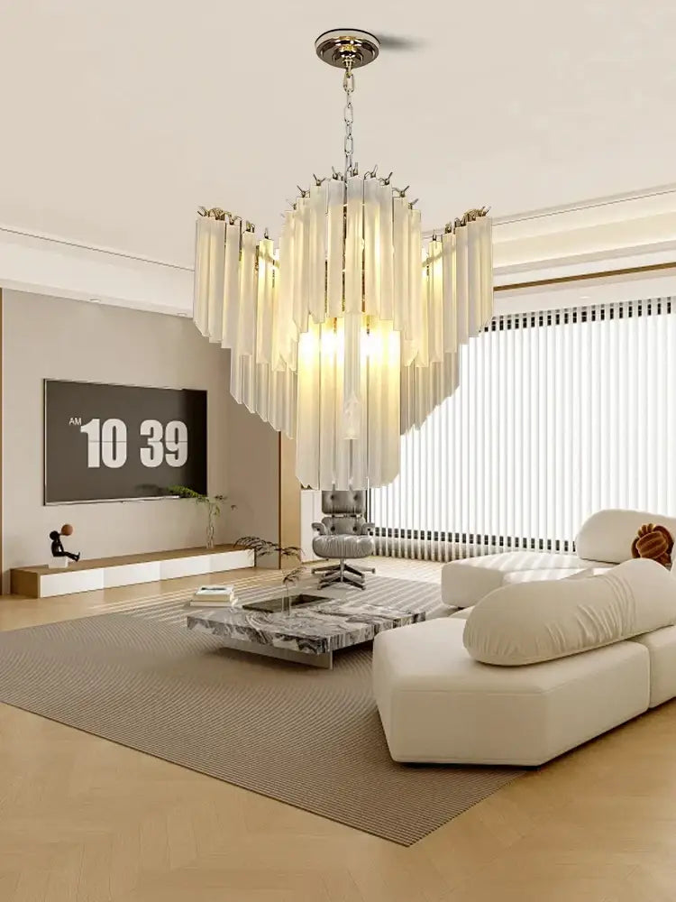 Modern brass crystal glass chandelier dining room cascading rods