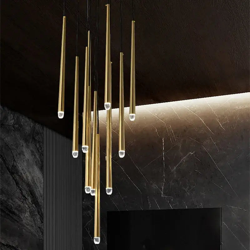 Modern brass crystal led pendant chandelier for villa stairs