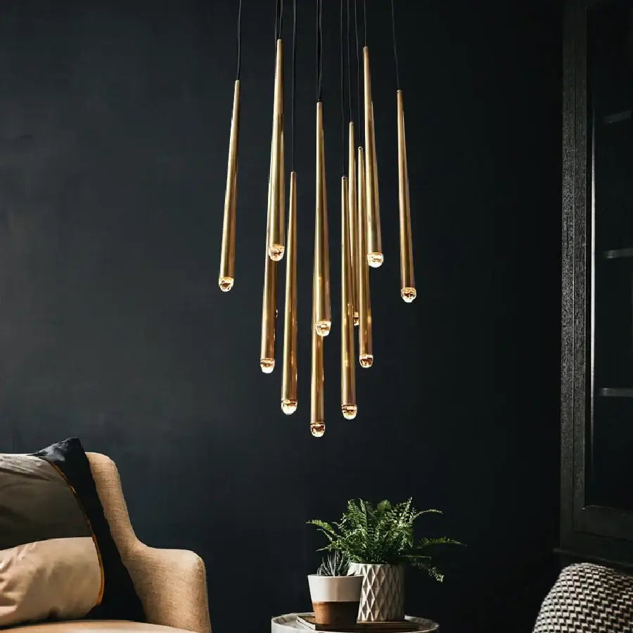 Modern brass crystal led pendant chandelier for villa stairs