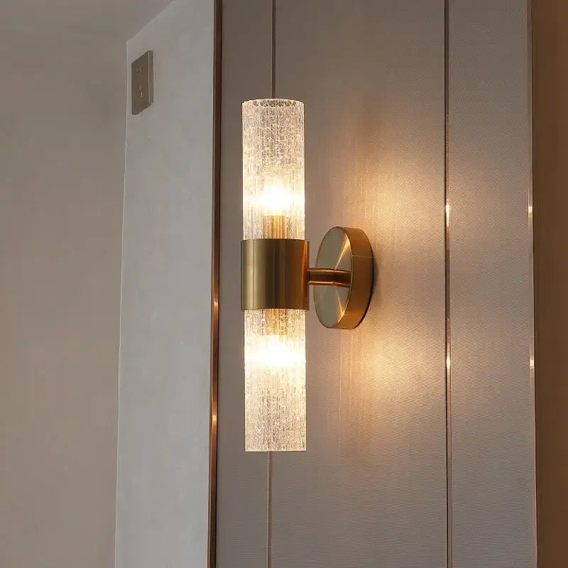 Modern brass crystal led wall lamp bedroom glass sconce
