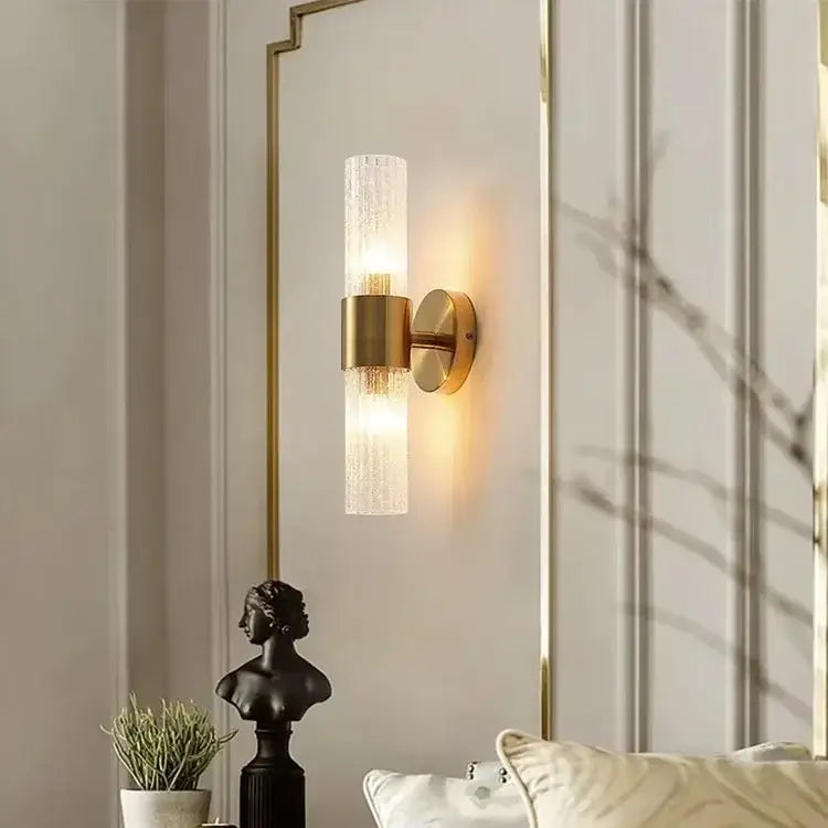 Modern brass crystal led wall lamp bedroom glass sconce