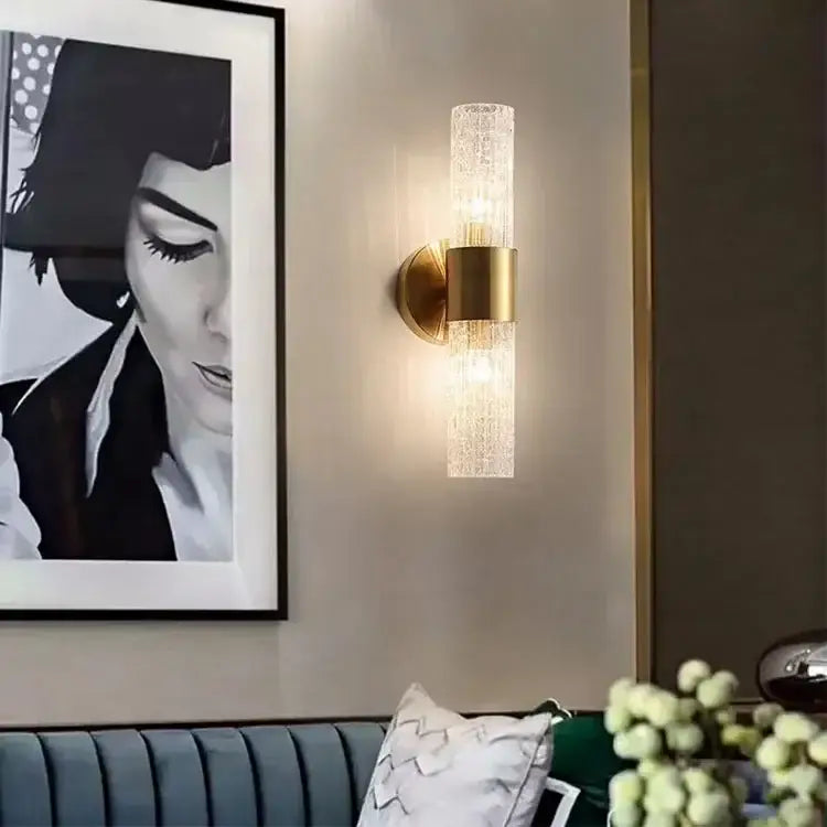 Modern brass crystal led wall lamp bedroom glass sconce