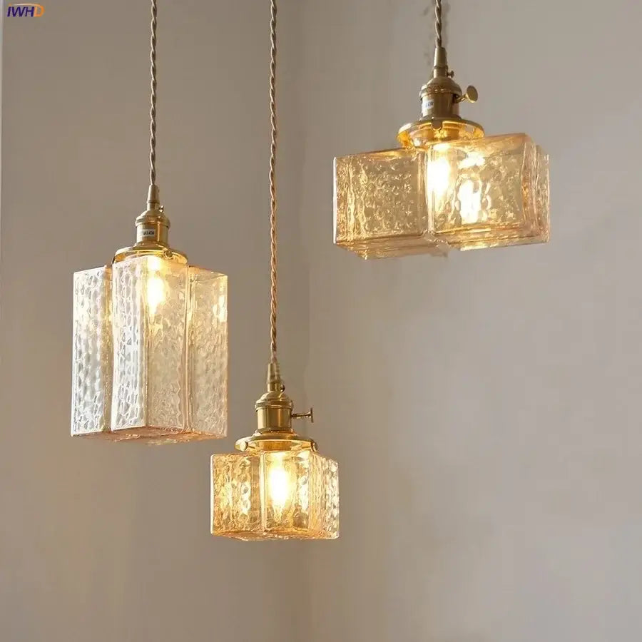 Modern brass decorbites cube amber glass pendant lamp dining room