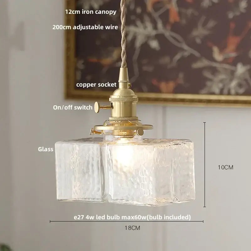 Modern brass decorbites cube amber glass pendant lamp dining room
