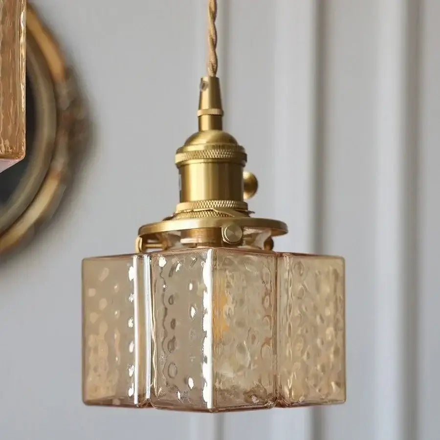 Modern brass decorbites cube amber glass pendant lamp dining room