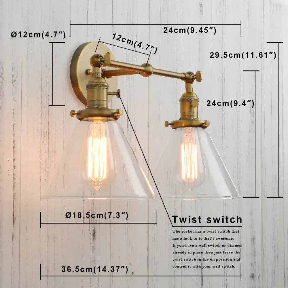 Modern brass decorbites funnel glass wall sconce bedroom light fixture