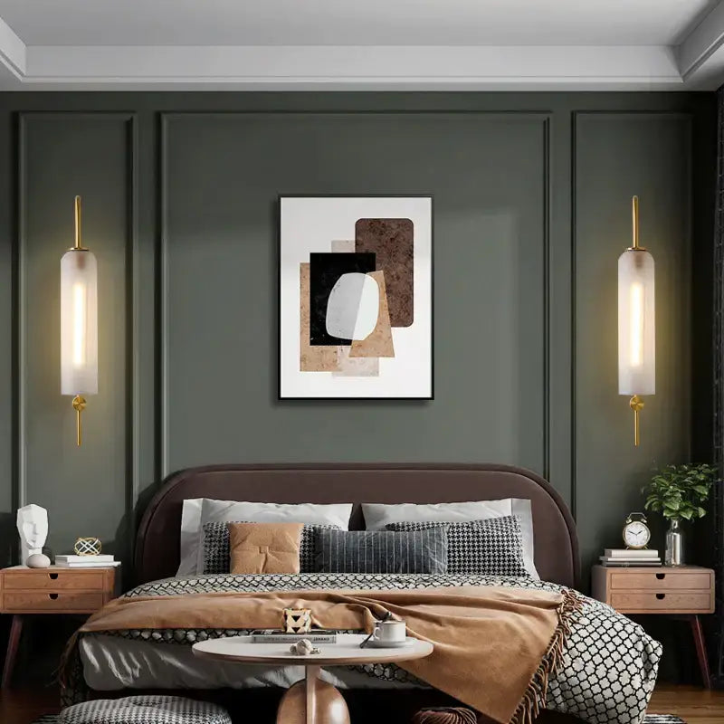 Modern brass e27 glass wall light bedroom sconce