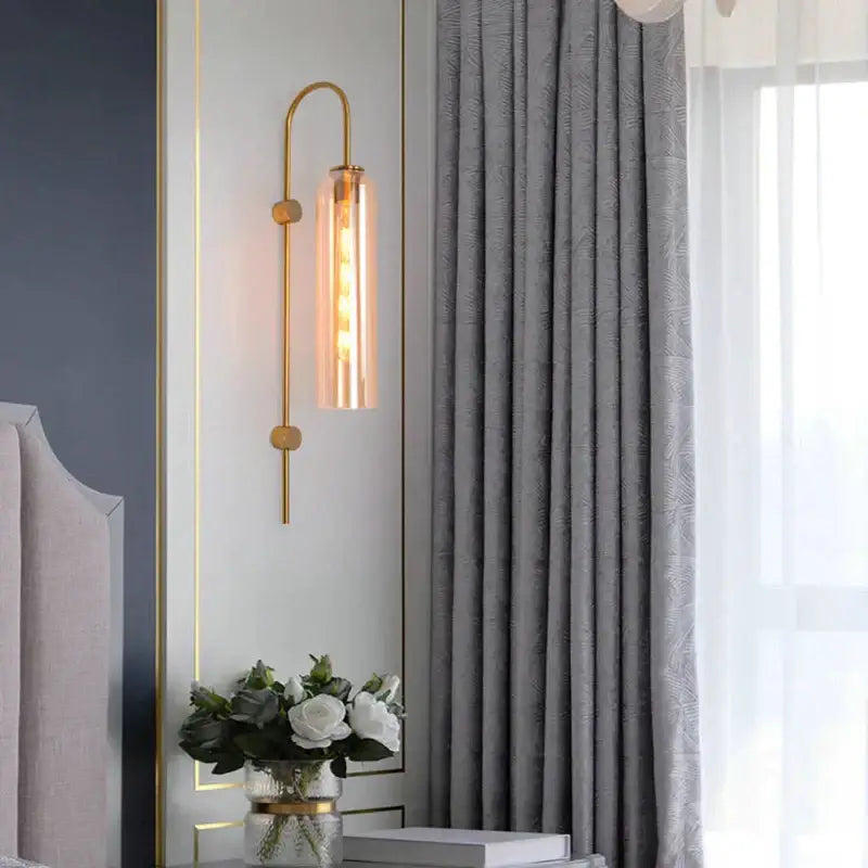 Modern brass e27 glass wall light bedroom sconce