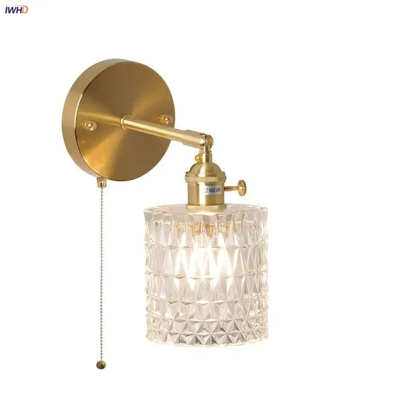 Modern brass e27 led wall sconce with glass shade for bedroom