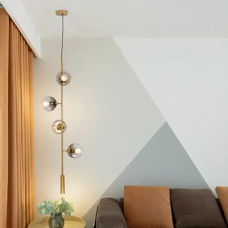 Modern brass five globe glass pendant lights for dining room