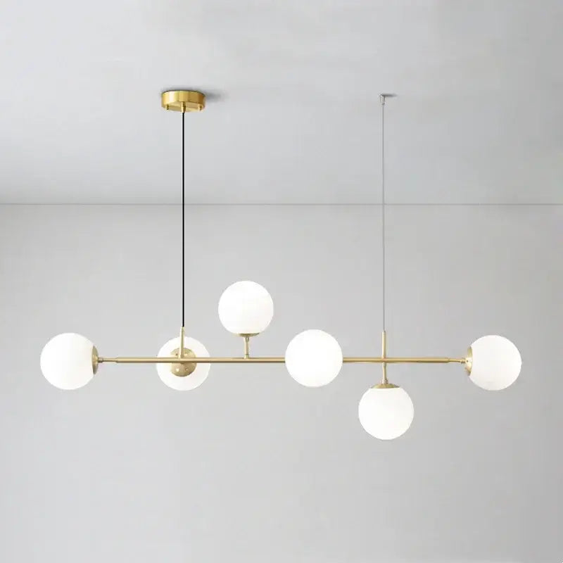 Modern brass five globe pendant light golden glass ball dining room