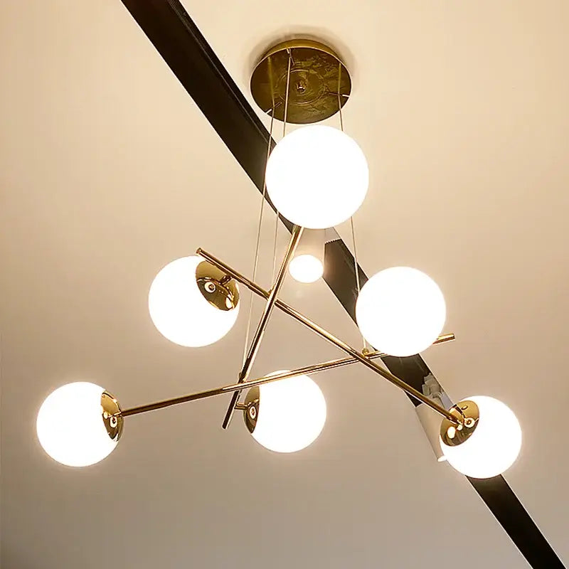 Modern brass french glass ball pendant light dining room