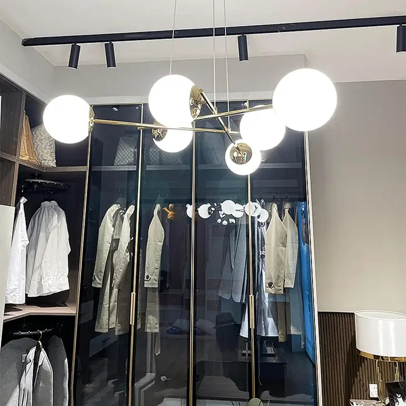 Modern brass french glass ball pendant light dining room