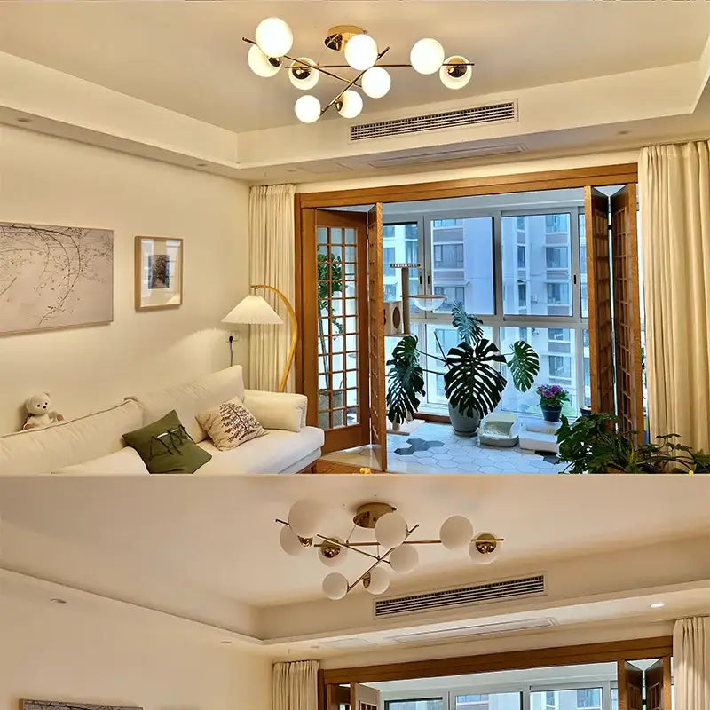 Modern brass french glass ball pendant light dining room