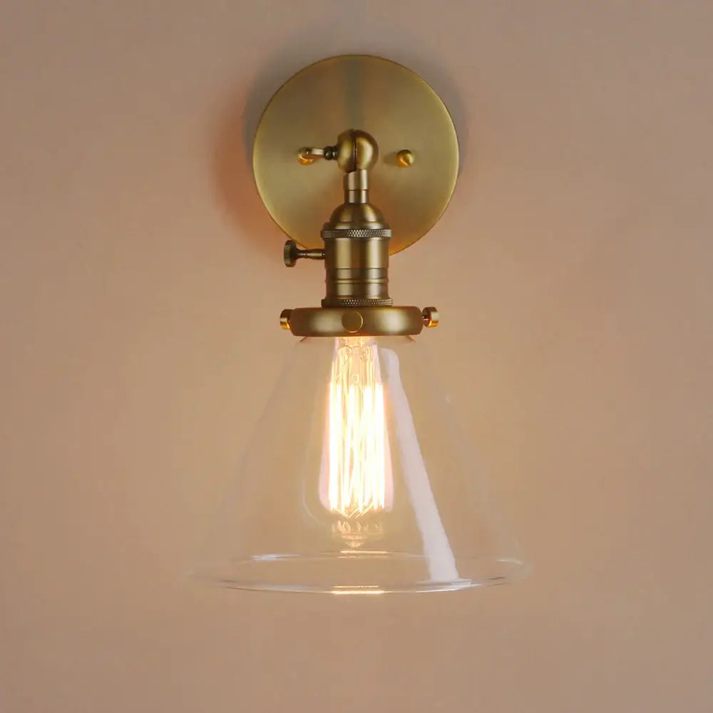 Modern brass funnel glass wall lamp for bedroom lighting
