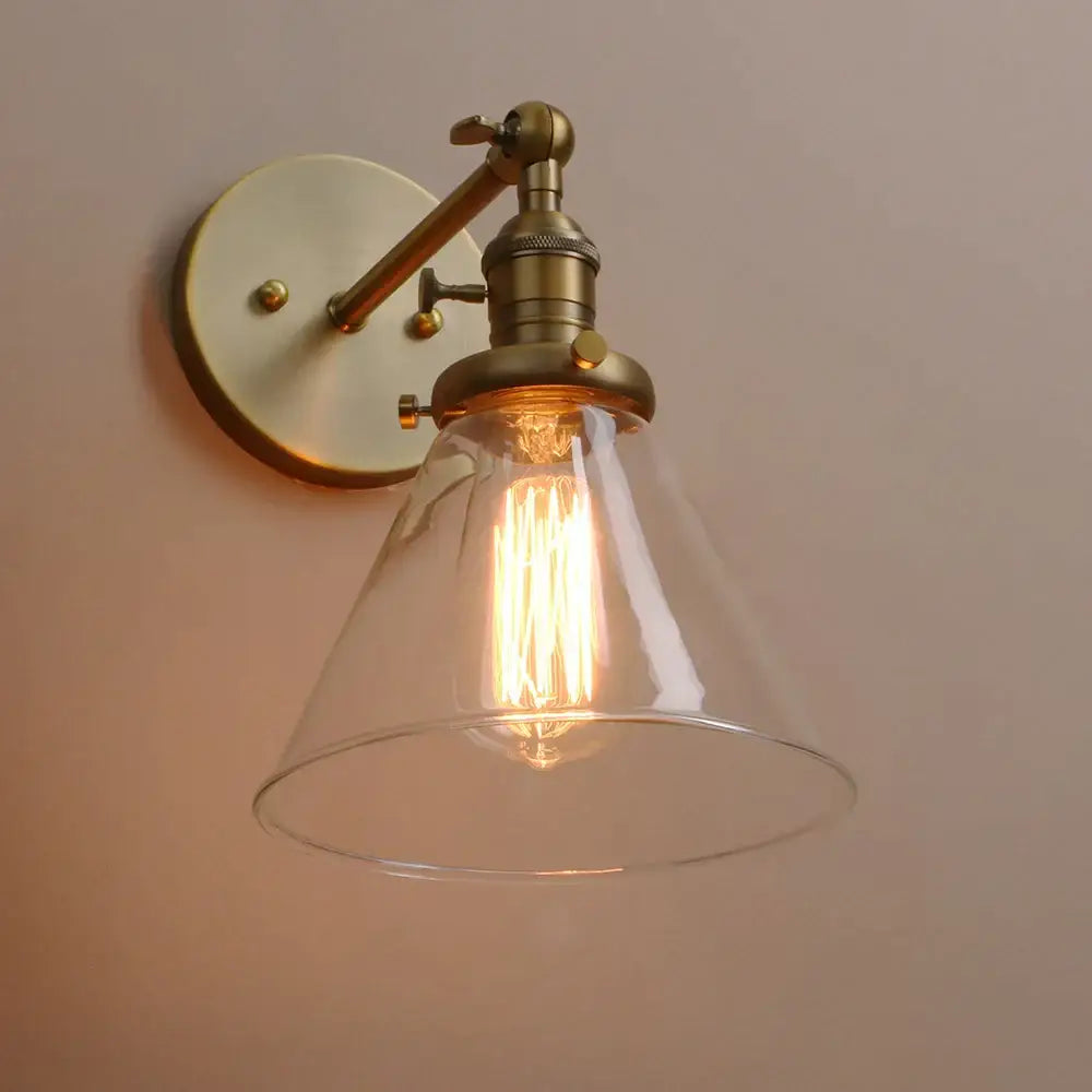 Modern brass funnel glass wall lamp for bedroom lighting
