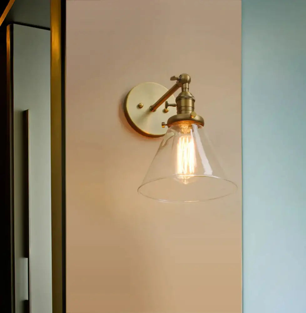 Modern brass funnel glass wall lamp for bedroom lighting