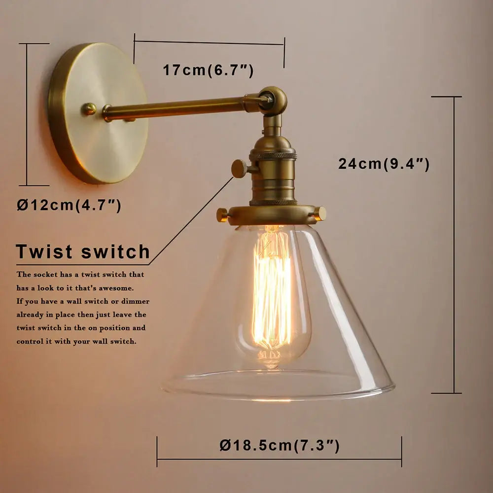 Modern brass funnel glass wall lamp for bedroom lighting