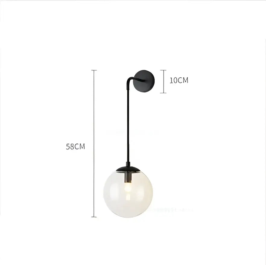 Modern brass glass ball wall lamp bedroom amber globe lighting