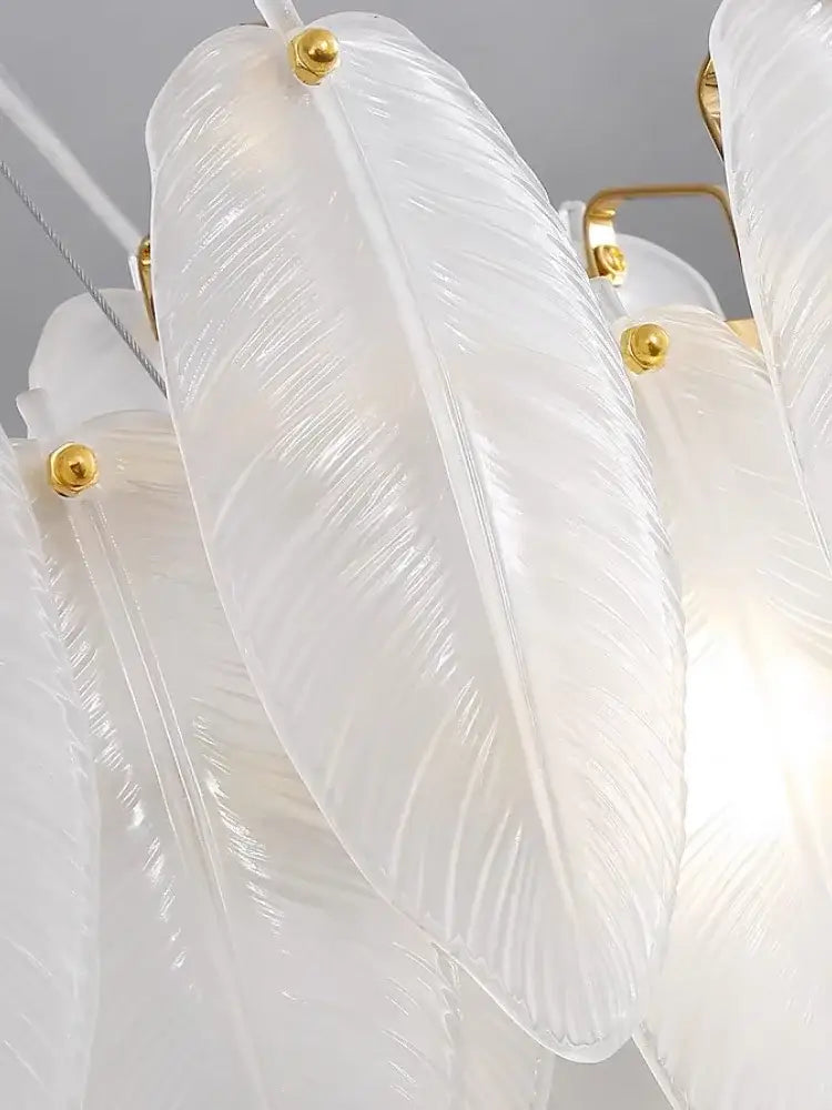 Modern brass glass feather chandelier for dining room