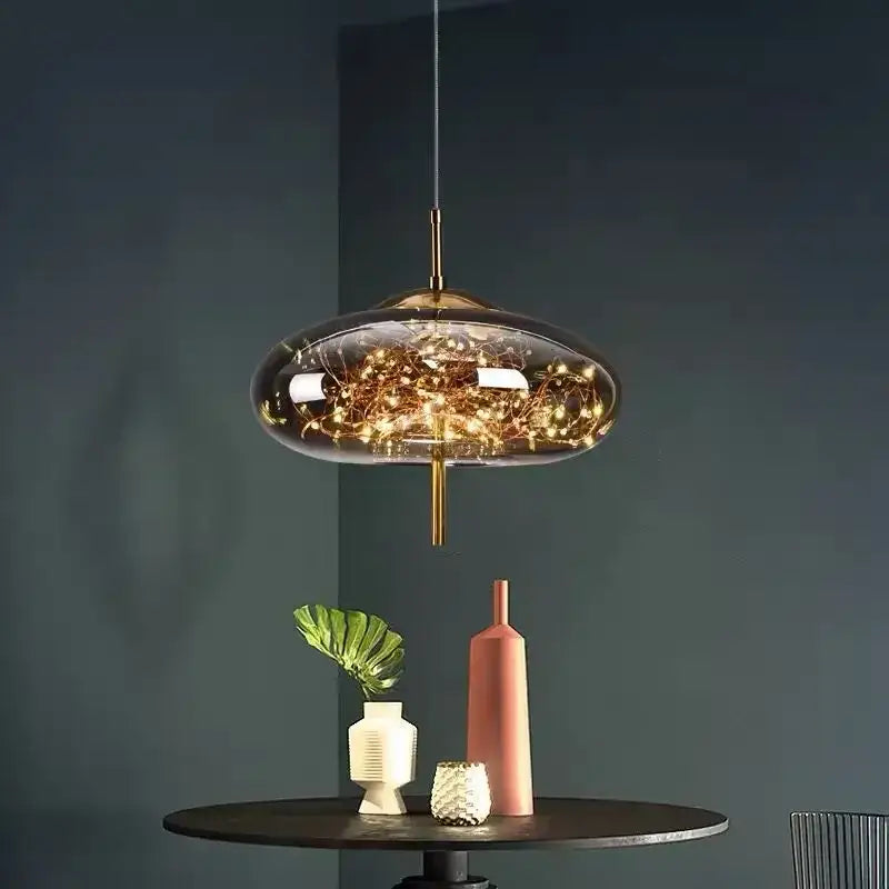 Modern brass glass pendant light bedroom led chandelier
